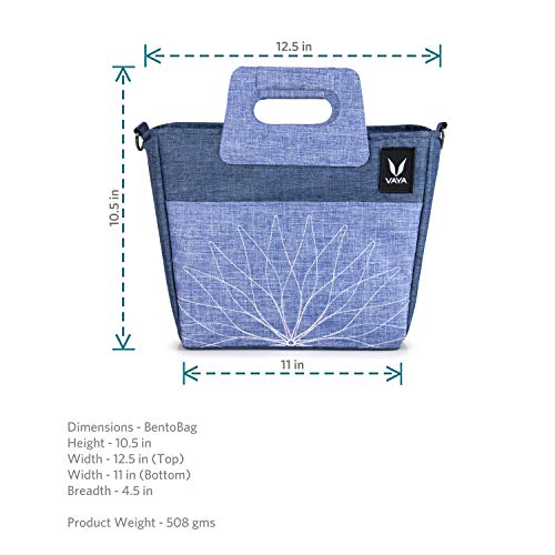 Image of VAYA BentoBag Light Weight Polyester Waterproof Insulated Lunch Tote Bag with Cutlery Pouch with Zip and Handle with Adjustable Detachable Nylon Strap,Blue