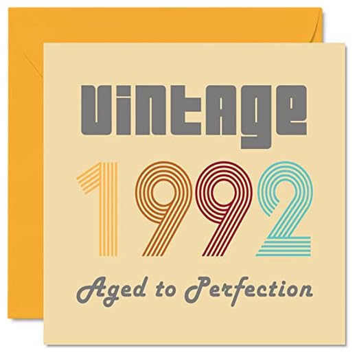 Tarjetas cumpleaños 30 hombres mujeres – Vintage 1992 envejecidas a la perfección – 30 tarjetas cumpleaños divertidas ella, 145 mm x 145 mm mejor amigo tarjetas felicitación cumpleaños hermano, tío