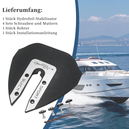 Sport 300 Leistungs-Hydrofoil-Stabilisator für Außenbordmotoren und Z-Antriebe 40–300 PS, Schwarz
