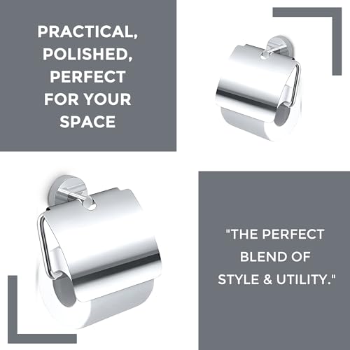 Image of iBELL Toilet Paper Roll Holder for Bathroom | Stainless Steel Toilet Tissue Holder | Wall-Mounted Toilet Roll Stand | Bathroom Accessories - Chrome