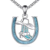 ONEFINITY Cowgirl Cowboy Boot Necklace 925 Sterling Silver Turquoise Horseshoe Necklace Western Jewellery For Women Men