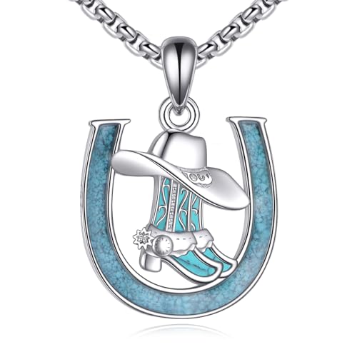 Collier botte de cowboy turquoise en argent massif raffiné