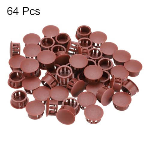 Image of MECCANIXITY 64PCS 17mm(11 /16 inch) Red Brown Plastic Hole Plugs, Flush Type Panel Hole Plugs Insert End Caps for Locking Hole Tubes Furniture Cabinet
