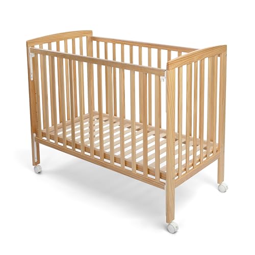 TORAL Cuna Bebe Madera Natural - Cuna Colecho Bebe Modelo Verona - Varias Posiciones Lateral Deslizante y 5 Posiciones Somier - con Ruedas de Seguridad con Freno y Mordedor para Barandilla.