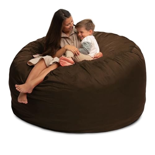 ULTIMATE SACK 6000 6-Foot Bean Bag Chair, Brown Suede Cover – Oversized Foam Lounger, Floor Seat, Small Sofa, or Couch Bed for Living Area, Gaming Room, or Reading Lounge