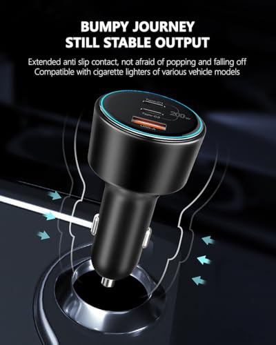 Image of 200W Car Charger, USB C Car Charger PD3.0 QC4.0 PPS Fast Charging Car Adapter with 2 100W USB C Cable 3 Port Type C Cigarette Lighter for Dell XPS, MacBook, iPhone 16 15 14, Galaxy S24 Ultra, iPad Pro
