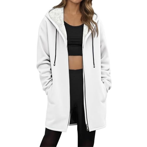 Generisch Abrigo de invierno largo para mujer, chaqueta de invierno forrada para mujer, elegante, térmica, con bolsillos, abrigo con cremallera, Blanco, L