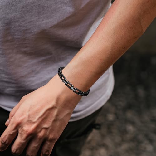 Bracelets for Men,Black Stainless Steel for Men Bracelets,Trendy Paperclip Short Bracelets Gifts for Husband Father Friends4