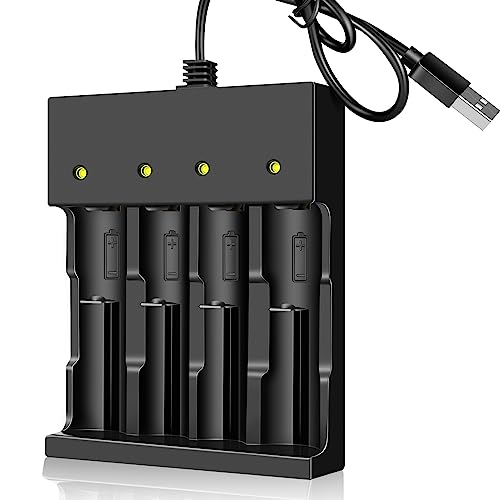 18650 Battery Charger 4 Bay Smart Universal Charger for 3.7V Rechargeable Lithium Li ion Batteries Compatible 18650 26650 21700 10400 14500 16340 16650 18500 Battery Charger (Only USB Charger)