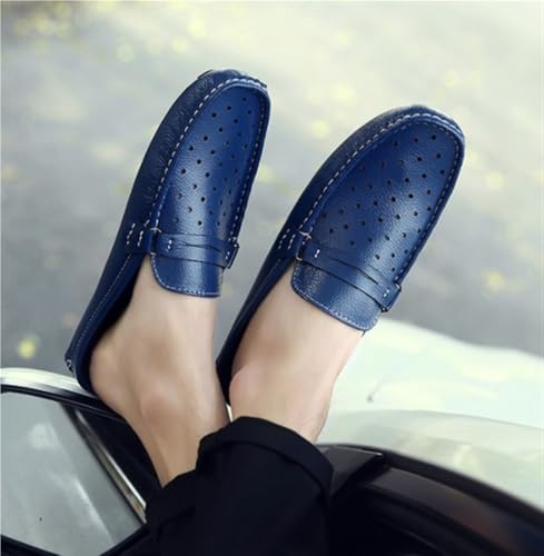 Mens Loafers Shoes Genuine Leather Perforated Round Toe Comfortable Flexible Flat Heel Party Slip-on4