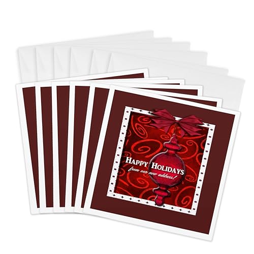 Cartes de vœux imitation verre 3dRose | Design carré haut de gamme rouge rubis