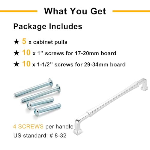 BEROSSA 5 Pack 7-1/2 Inch Polished Chrome Cabinet Pulls Chrome Cabinet Handles Chrome Drawer Pulls 3175 Cabinet Hardware for Kitchen Cabinets Drawers Bedroom Dresser Bathroom Vanity by BEROSSA - Image 5