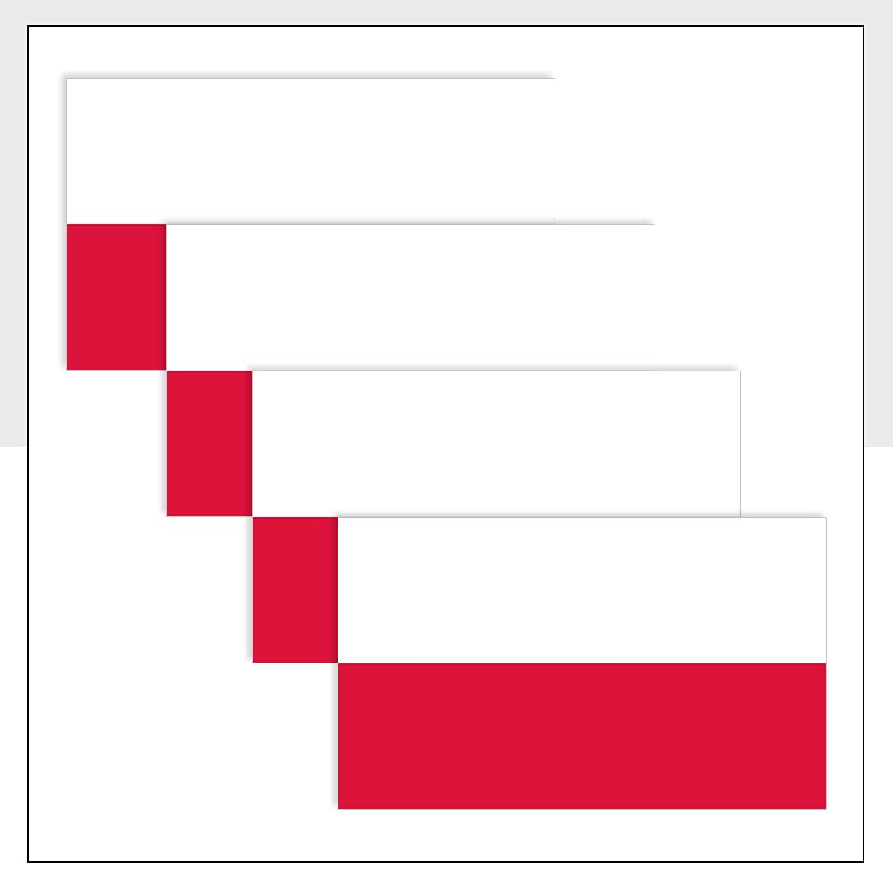 Poland Flag Bike Stickers Pack of 4 (75 x 50mm) Waterproof POL Flag Labels for Bike Van Windows Helmet Bumpers Packwith® #P1063