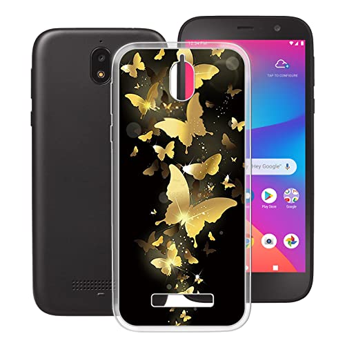 HHUAN Phone Case for BLU View 2 (5.50"), Shockproof Soft Silicone Bumper Shell, [Ultra-Thin ] [Anti-Yellowing] Clear Back Cover for BLU View 2 - Golden Butterfly
