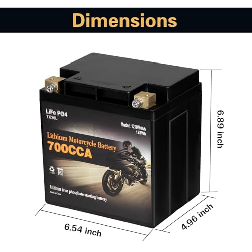 Image of Autocessking YTX30L-BS Lithium Battery, 700A LiFePO4 Motorcycle Battery, 12V 10AH ATV, UTV, Jet Ski, Scooter, Lawn Mower, Tractor, Generator, Built-in Smart BMS