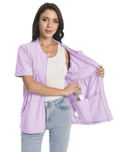 Post Mastectomy Zip Shirts with Drain Pockets Surgery Recovery Must Haves Clothing Comfy Short Sleeve Shirts