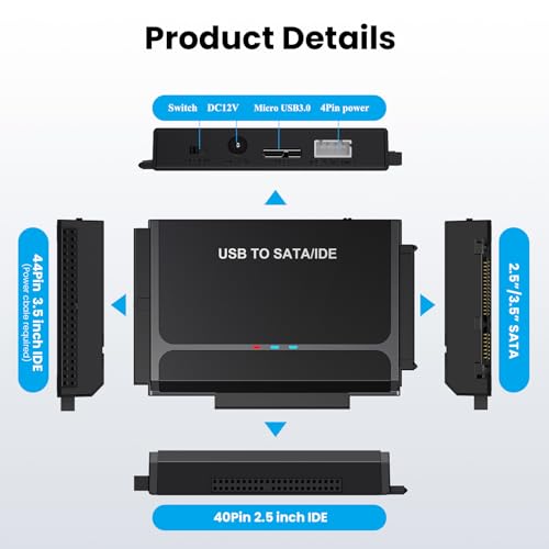 Adaptador USB 3.0 y Tipo C a SATA e IDE para discos duros miniatura 4