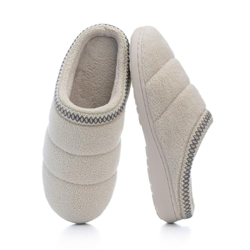 Slippers for Women Indoor and Outdoor Warm Cozy House Slippers with Soft Terry Cloth Memory Foam and Non-Slip TPR Sole Bedroom Shoes Gifts for Women Her Mom Beige