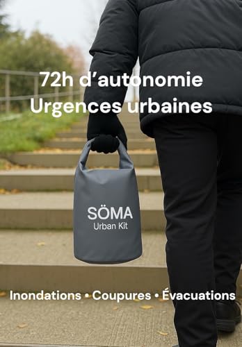 Kit de Survie 72h Famille - Sac d'urgence Urbain Complet avec Radio Manivelle Solaire, Trousse de Secours, Couteau, Couverture de Survie - Kit Catastrophe Naturelle Étanche 5L SÖMA – Image 3