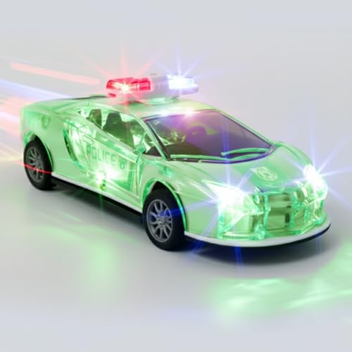 Image of Friction Powered Police Car Toy for Kids with Pull Back Action Super Speed Cop Vehicle with RGB Lights Music Siren Sound Birthday Gift for Boys Girls Toddlers [Green 1007]