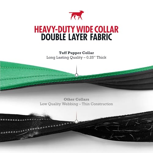 Image of Tuff Pupper Heavy Duty Tactical Dog Collar | 1.25 inch Wide Ballistic Nylon | Reflective Stitching | Integrated ID Tag Holder | Stainless Steel Buckle | Padded Lining | Small & Medium Dogs (Green, Small)