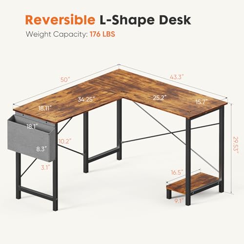 image for Sweetcrispy L Shaped Computer Desk - Gaming Table Corner Desk 50 Inch 