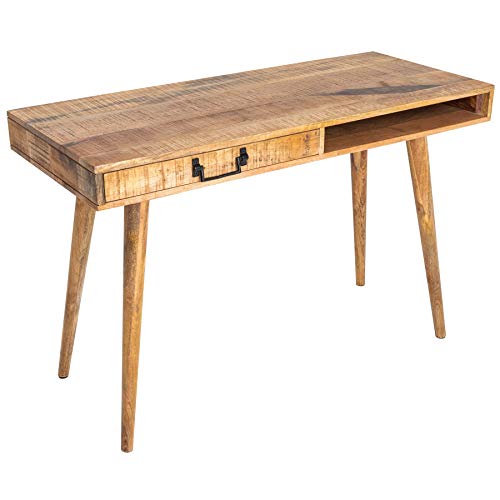 invicta INTERIOR Massiver Schreibtisch Retro 120cm Mangoholz Bürotisch mit Schublade Konsolentisch Konsole Schminktisch