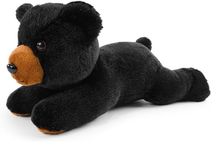 Stuffed Animal for Kids,8 inch Realistic Animal Plush Toy Lying Down Posture Animals,Plush for Boys Girls Adult Birthday Hug Teaching(S-Black Bear)