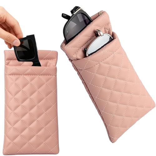 Estojo duplo grande portátil macio para óculos de sol para mulheres e homens, rosa, 3.5X7.08IN