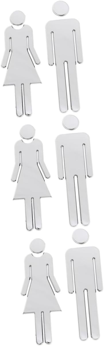 ULTECHNOVO 3pairs Self-adhesive Toilet Wall Decal Mirror Style Restroom Sign Material No Smell for Office Hotel