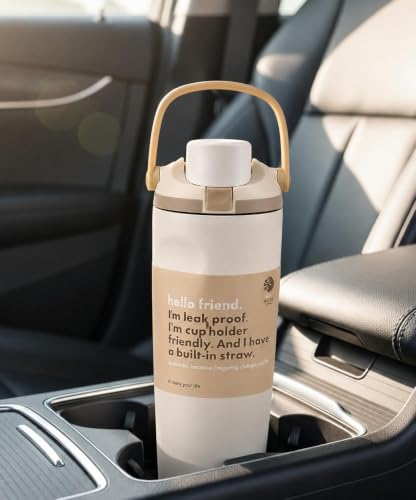 Image of HomeCloud 900ML Stainless Steel Water Bottle - Double-Wall Vacuum Insulated, Leakproof Straw Lid, BPA-Free Reusable Travel Flask with Two-Way Spout for Gym, Office & Outdoor Use (Cream Beige)
