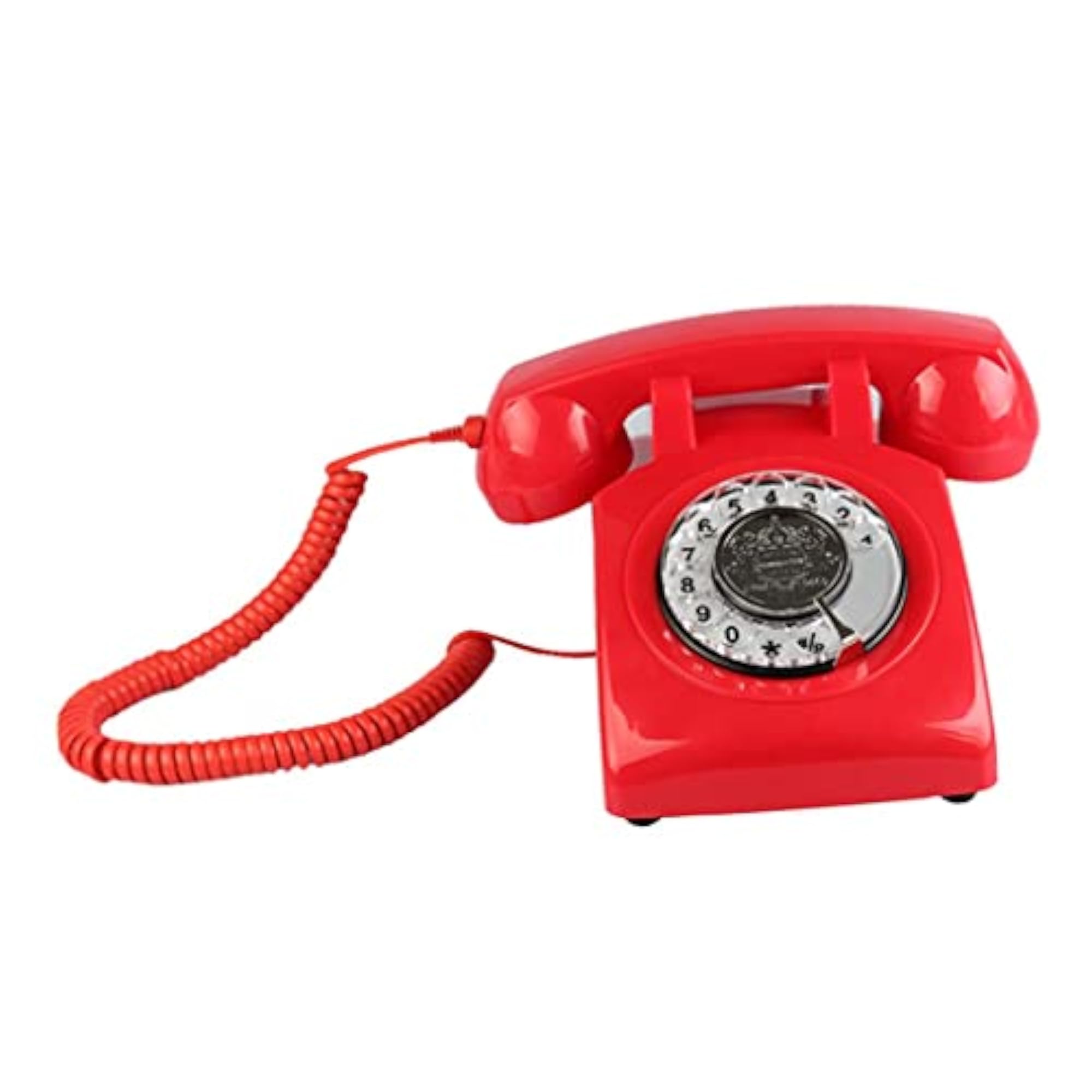 Rotary Retro Dial Bell Desk Telephone, Red