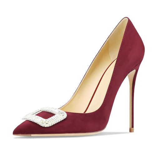 Image of Women's Pointed Toe Shallow Mouth Sexy Square Buckle Rhinestones 10cm Stiletto Heels Slip-on Wedding Party Banquet Big Size Shoes
