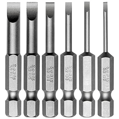 Toolcool 6 Pcs Slotted Screwdriver Bit Set Magnetic Flat Head Bits 2.0-6.0mm S2 Alloy Steel 1/4 Inch Hex Shank 2 Inch Long