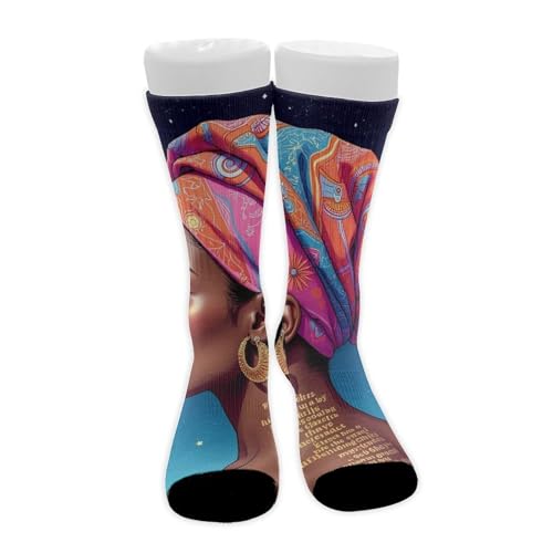 UTRSIFB Girl's Dress Decor Boots Socks, Fashion Breathable All Season Mid Calf Socks, Soft Cozy Stockings African American Black Girl Lady Women