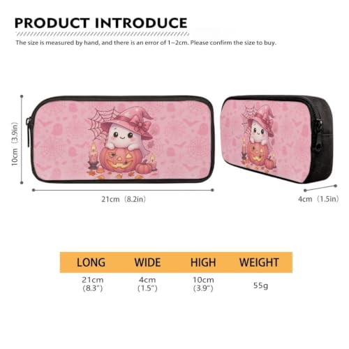 Image of Pencil Case, Pen Pouch Bag for Kids Students School Supplies | Pink Kawaii Ghost Print,polyester fabric,wear-resistant and easy to clean,zipper design gift for boys and girls
