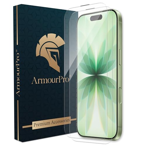 Image of ArmourPro Borderless Tempered Glass for iPhone 17 and iPhone 16 Pro (6.3 Inches) with Anti Dust Mesh Filter, 9H Hardness Shatterproof, Full Screen Coverage and with Installation Kit | Pack of 2