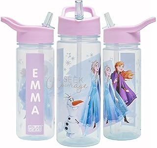 Disney Frozen Magic Personalised Sticker Water Bottle with Straw 500ml  Official Merchandise by Polar Gear, Kids Reusable Non Spill BPA Free Tritan  Ideal For School Nursery Sports Picnic - Purple