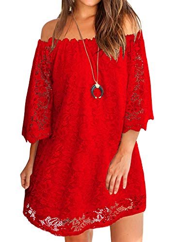 Image of MIHOLL Women's Lace Off Shoulder Tops Casual Loose Blouse Shirts