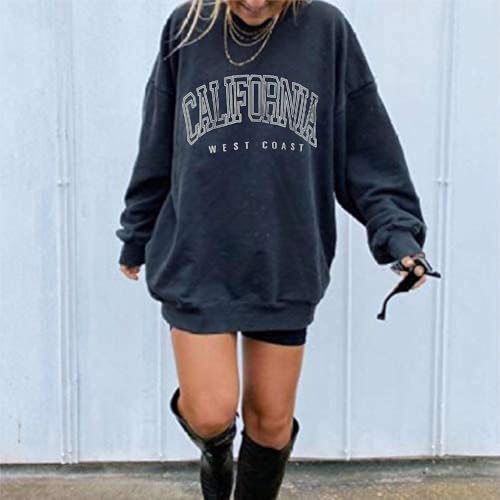 Image of Langwyqu Women's Oversized Sweatshirt Los Angeles California Crewneck Long Sleeve Casual Loose Pullover Tops