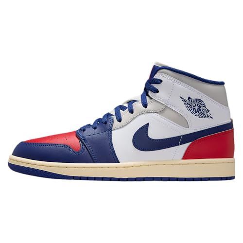 Image of Air Jordan 1 Mid Men's Shoes (White /University Red /Neutral Grey /Deep Royal Blue) Size 7
