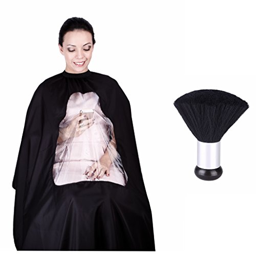 hiLISS Transparent Barber Cape and hair cutting salon Cape Gown with Viewing Window Plus Comes with a Free Gift Neck Duster Brush