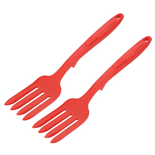 GRIRIW Ergonomic Silicone Forks 2 Pack Large Noodle Forks Reusable Non-stick for Kitchen for Cooking Serving Mixing