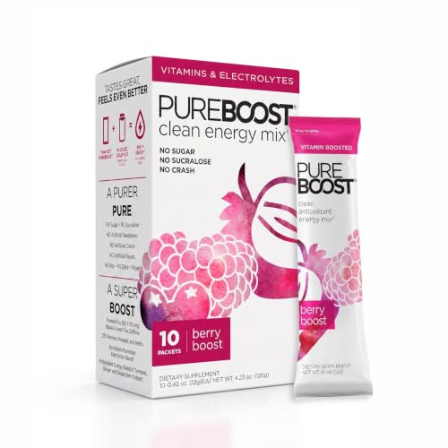Image of Pureboost Sugar-Free Clean Energy Booster, Berry Boost 10 Count, Refreshing Energy Drink Mix with B12 Vitamins, Electrolytes, Antioxidants, No Sucralose
