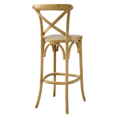 Taburete de bar Modway Gear con respaldo en X y estructura de madera, totalmente ensamblado, color natural miniatura 5