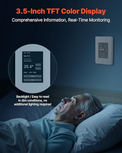 Image of VEVOR 7-Day Programmable Thermostat Gray-White (Without WiFi) - for Radiant Underfloor Heating Cable & Heat Pump, GFCI & Sensitive Sensor, TFT Color Touch Display, Energy-Efficient
