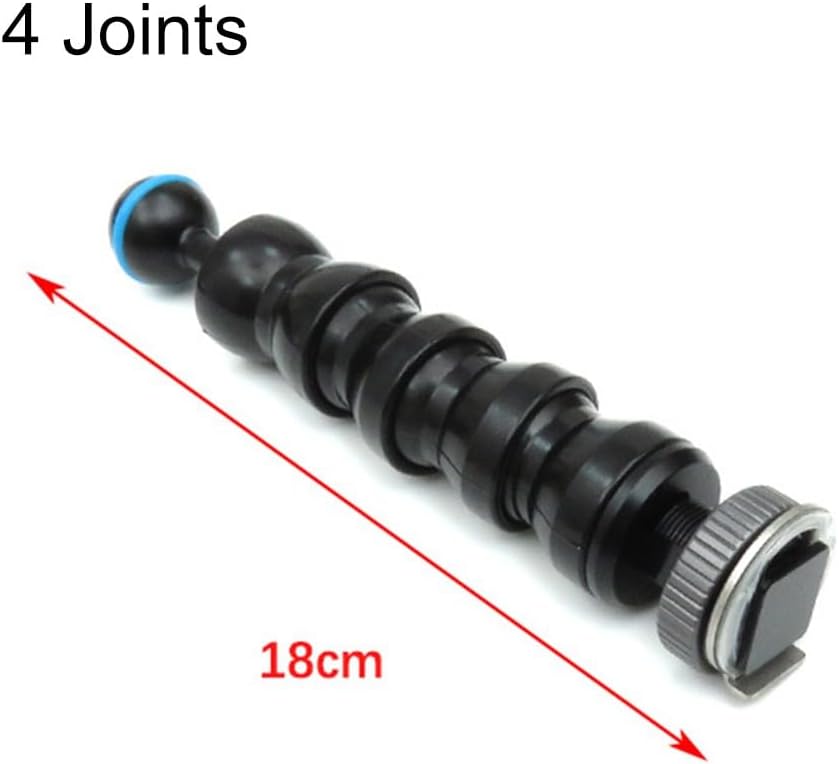 Flexible Underwater Camera Light Arm SS316 PP Silica Gel with Ball Head and Hot Shoe Connector for Diving Photography, 4 Joints