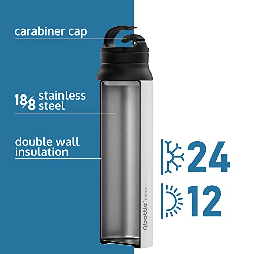 Qbottle Insulated Water Bottles With Carabiner Lid – Stainless Steel Water Bottle – Leak Proof Metal Water Bottle – No Sweat – Wide Mouth – Ice White, 27 Oz #TOP1