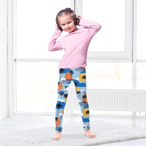 Palm Tree Sun Silhouette Girls Leggings Soft Stretch Workout Yoga Dance Pants for Kids Casual Tights4