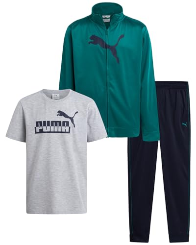 Image of PUMA Boys 3 Piece Active Tricot Jogset with T-Shirt (Sizes 8-16)